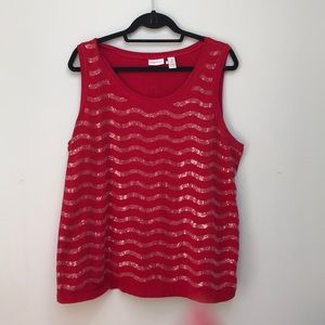 Red sequin tank size 3 Chico’s. Would fit 14 to 16